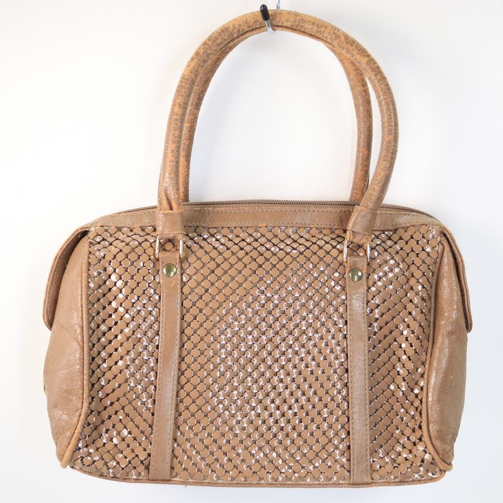 Vtg Victoria Place Mini Duffel Handbag M Cocoa Metal Mesh Leather Trim Purse Bag